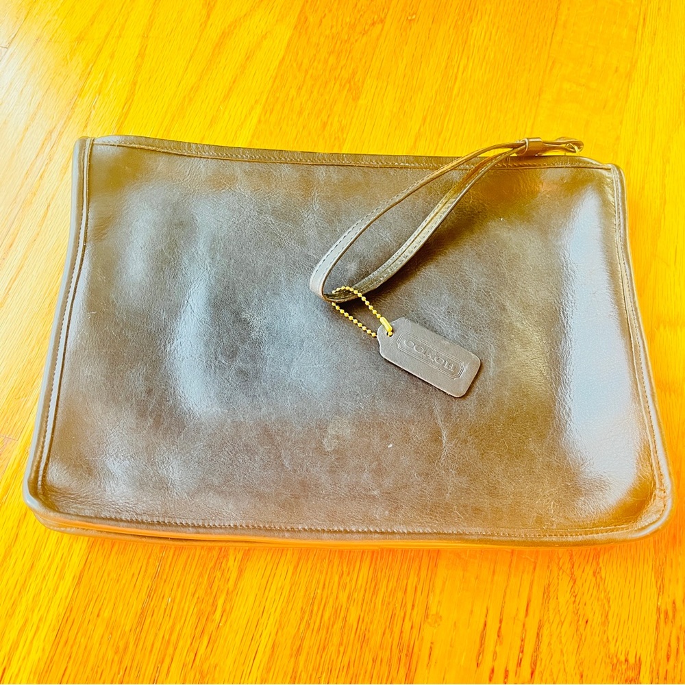 Large Vintage Black Buttery Leather Coach Clutch Bag